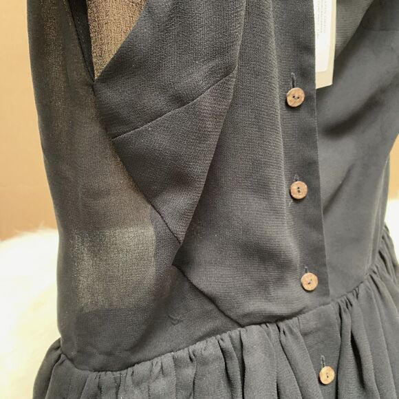 MORGAN CARPER  Semi Sheer Black SAPIN Mini Dress w/Pockets! Sz SML - Picture 12 of 16
